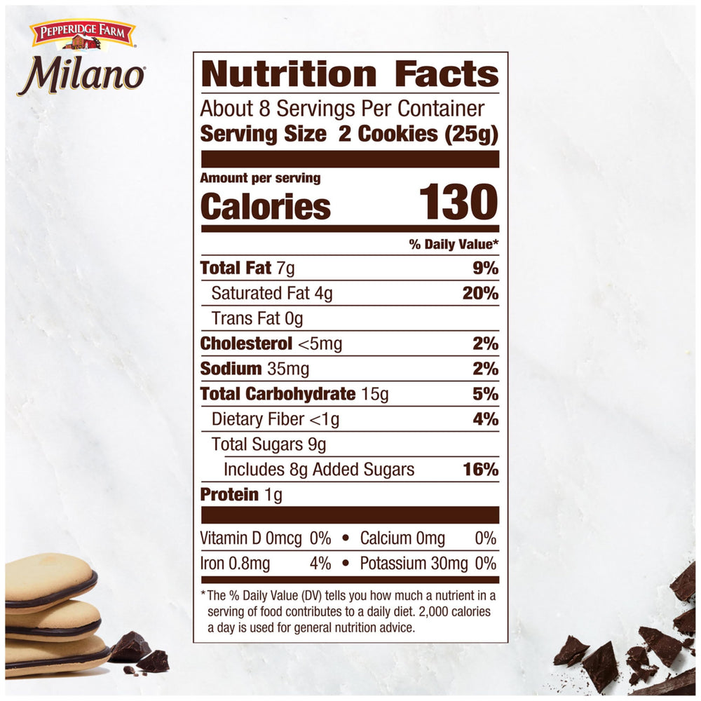 Pepperidge Farm Milano Raspberry Chocolate bag display showing 7 oz packaging