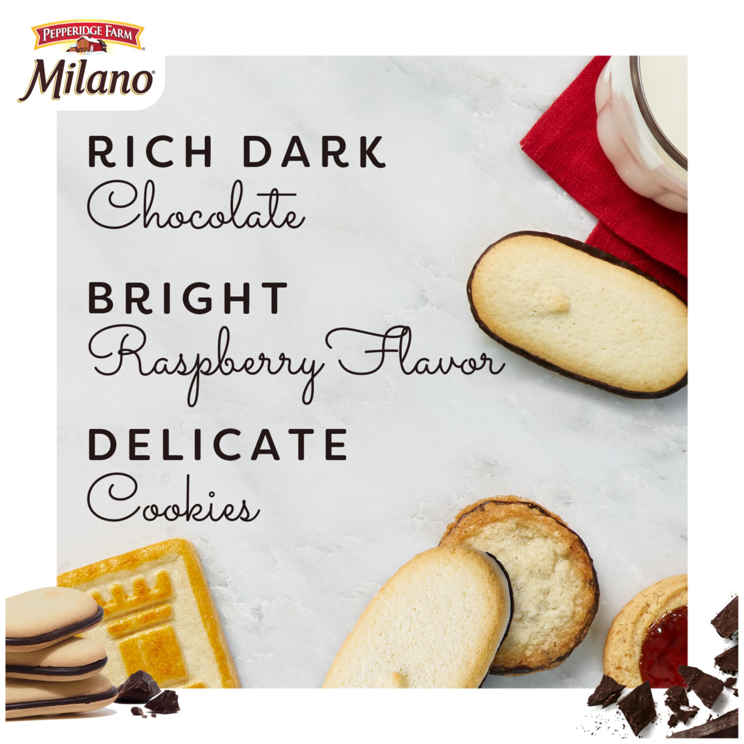 Pepperidge Farm Milano Raspberry Chocolate cookie dip idea with beverage