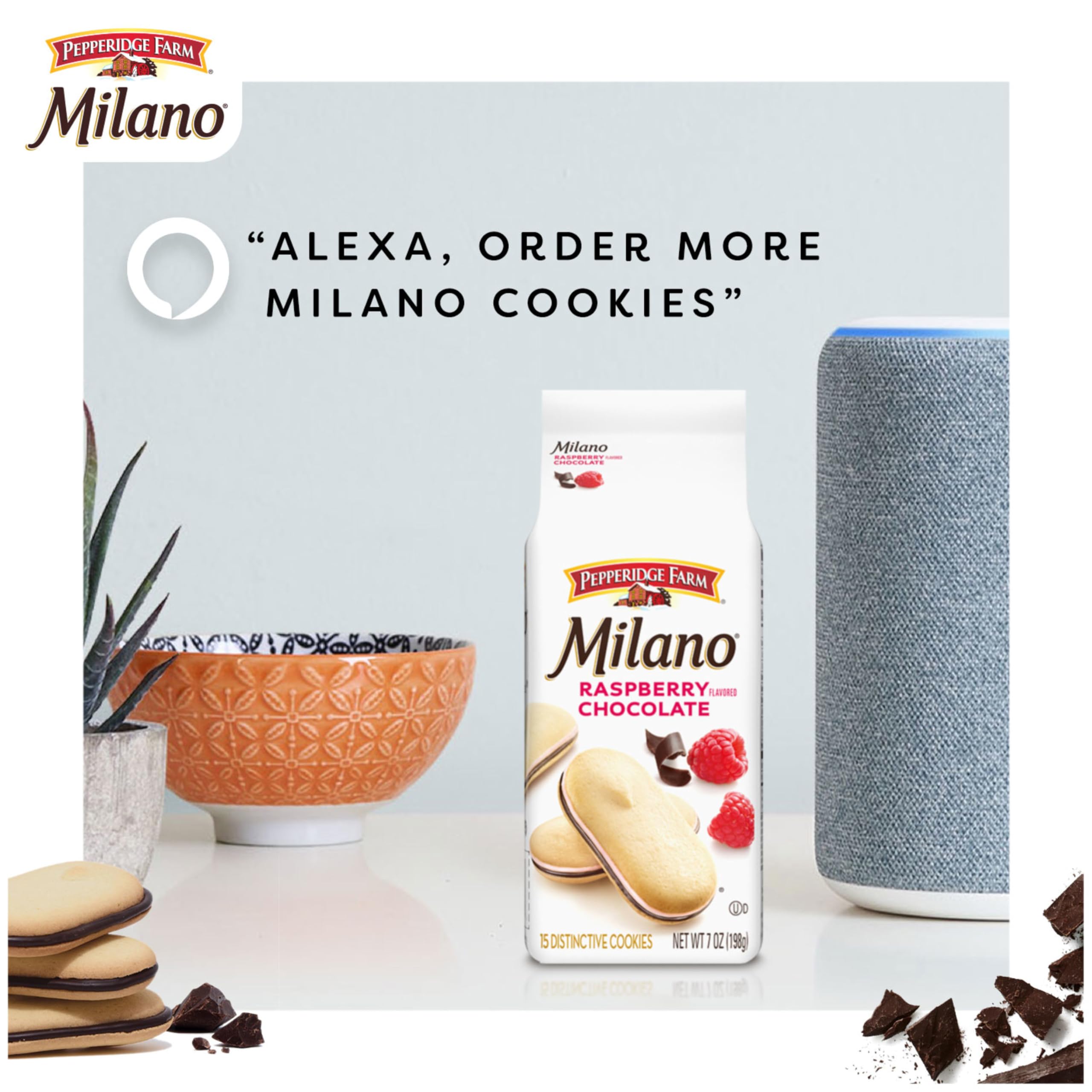 Pepperidge Farm Milano Raspberry Chocolate cookies plated for serving