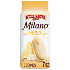 Pepperidge Farm Milano white chocolate lemon cookies pack shown, ideal for entertaining
