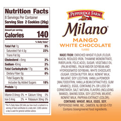 Milano cookies close-up showing creamy white chocolate and mango