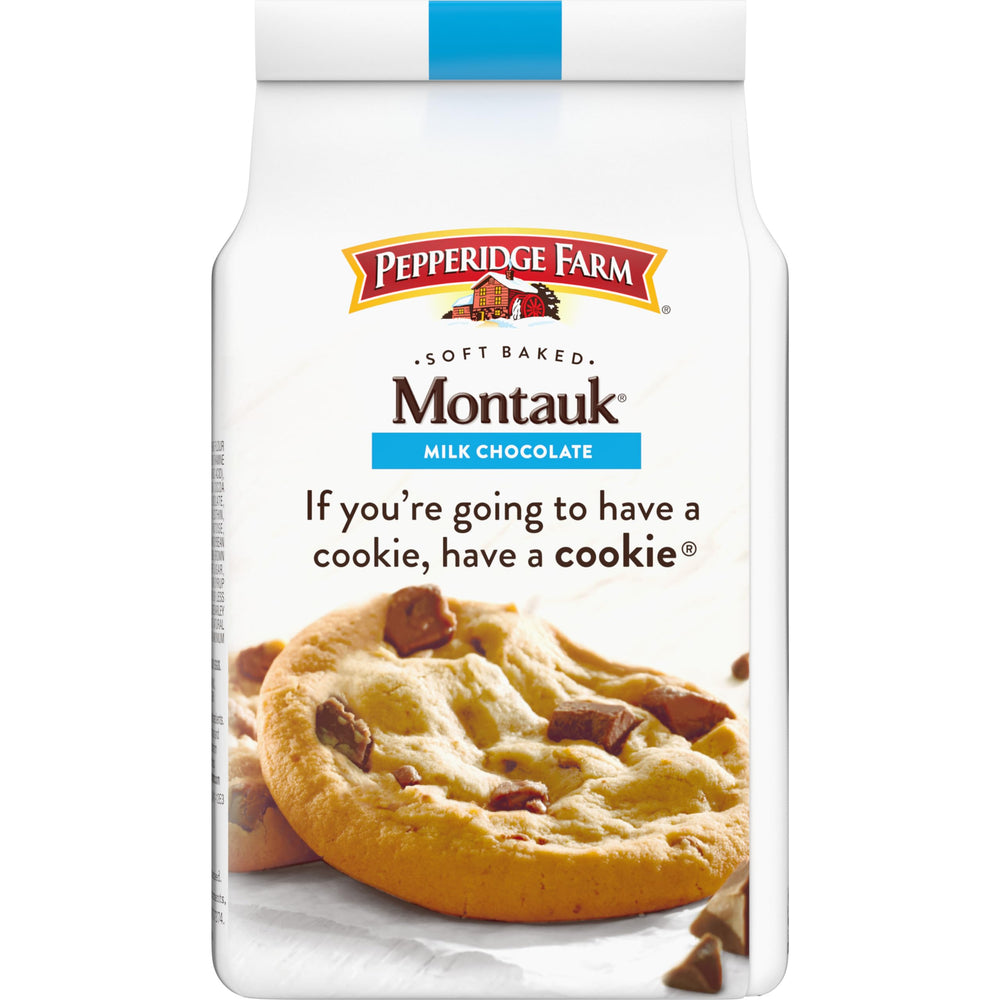 Pepperidge Farm Montauk cookies bag label shows eight cookies per bag.