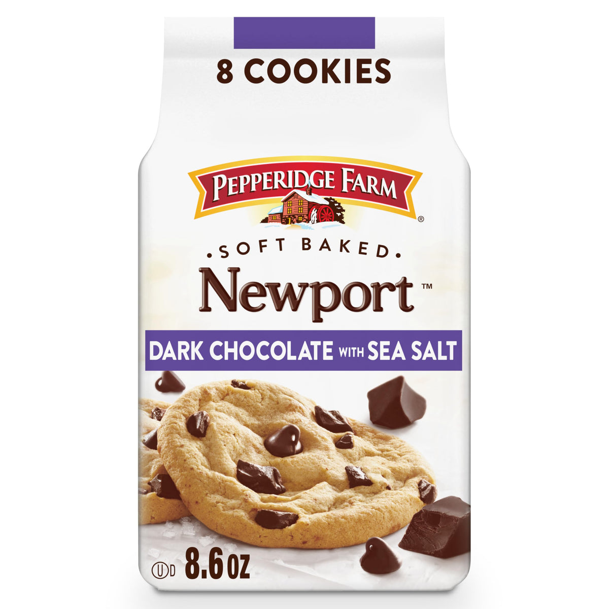 Pepperidge Farm Newport soft baked cookies in a bag with sea salt for indulgent snacking.