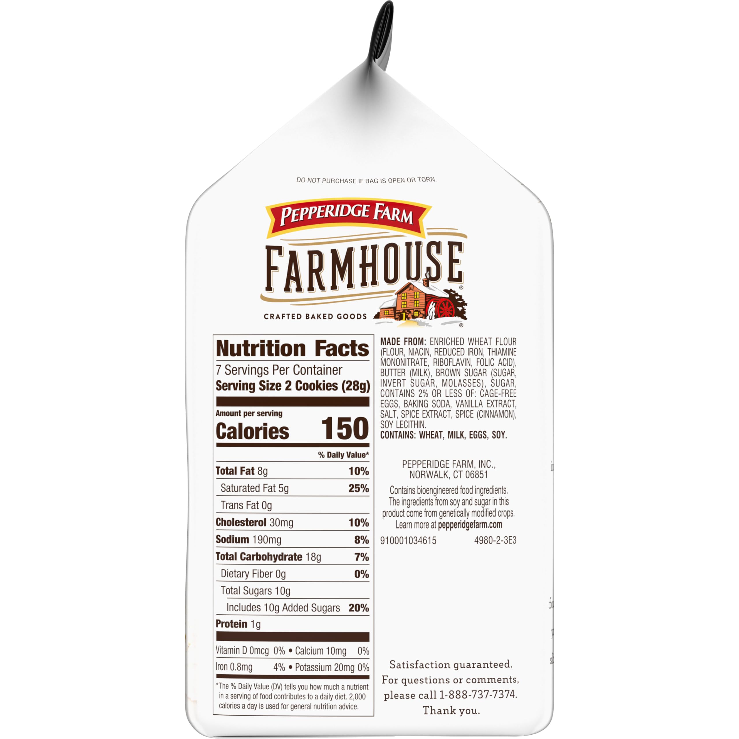 Close-up of Pepperidge Farm nutrition and ingredients label for shopper information and transparency