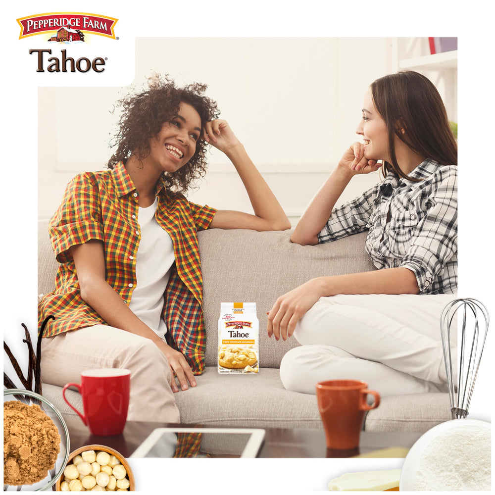 Pepperidge Farm Tahoe cookies on a dessert platter highlighting crispy edges.