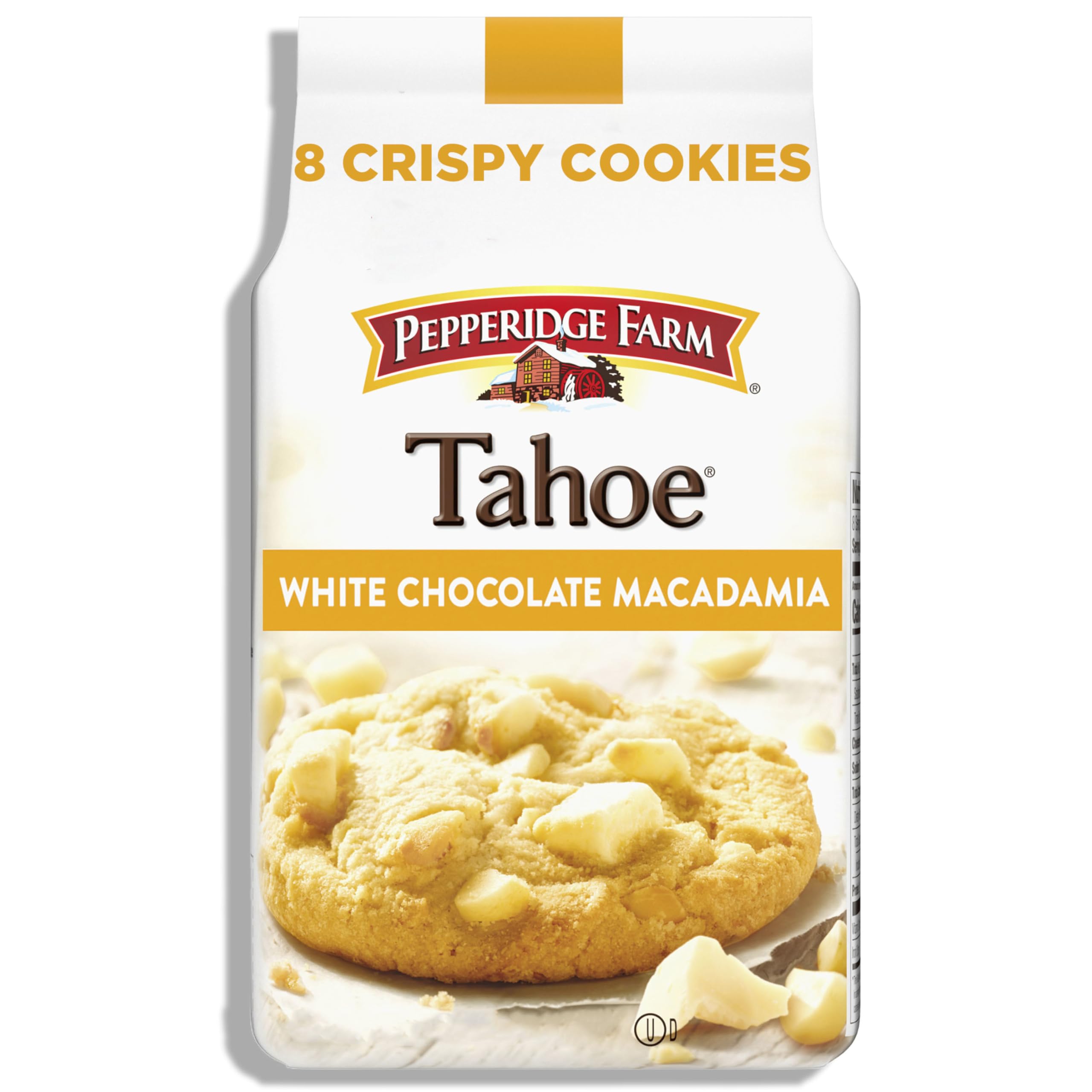 Pepperidge Farm Tahoe cookies on a platter with white chocolate macadamia nuts for sharing.