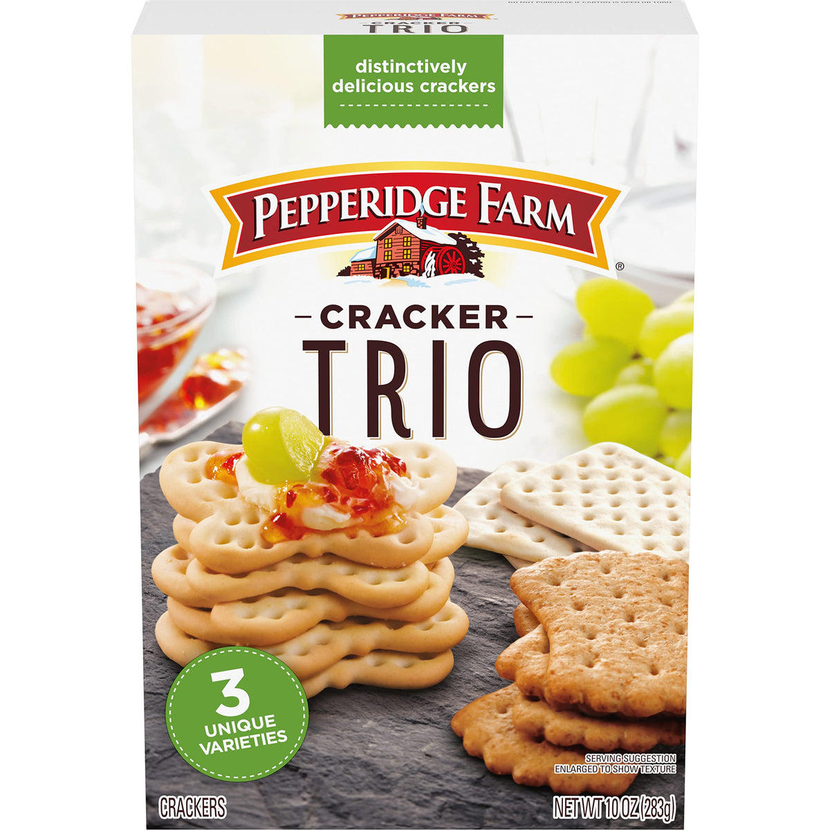 Pepperidge Farm trio front box showing all three cracker varieties and convenience