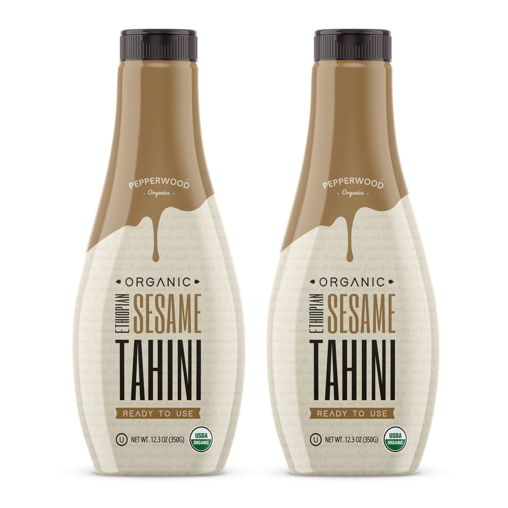 Pepperwood Organics Ethiopian tahini squeeze-bottle for convenient, mess-free hummus prep.