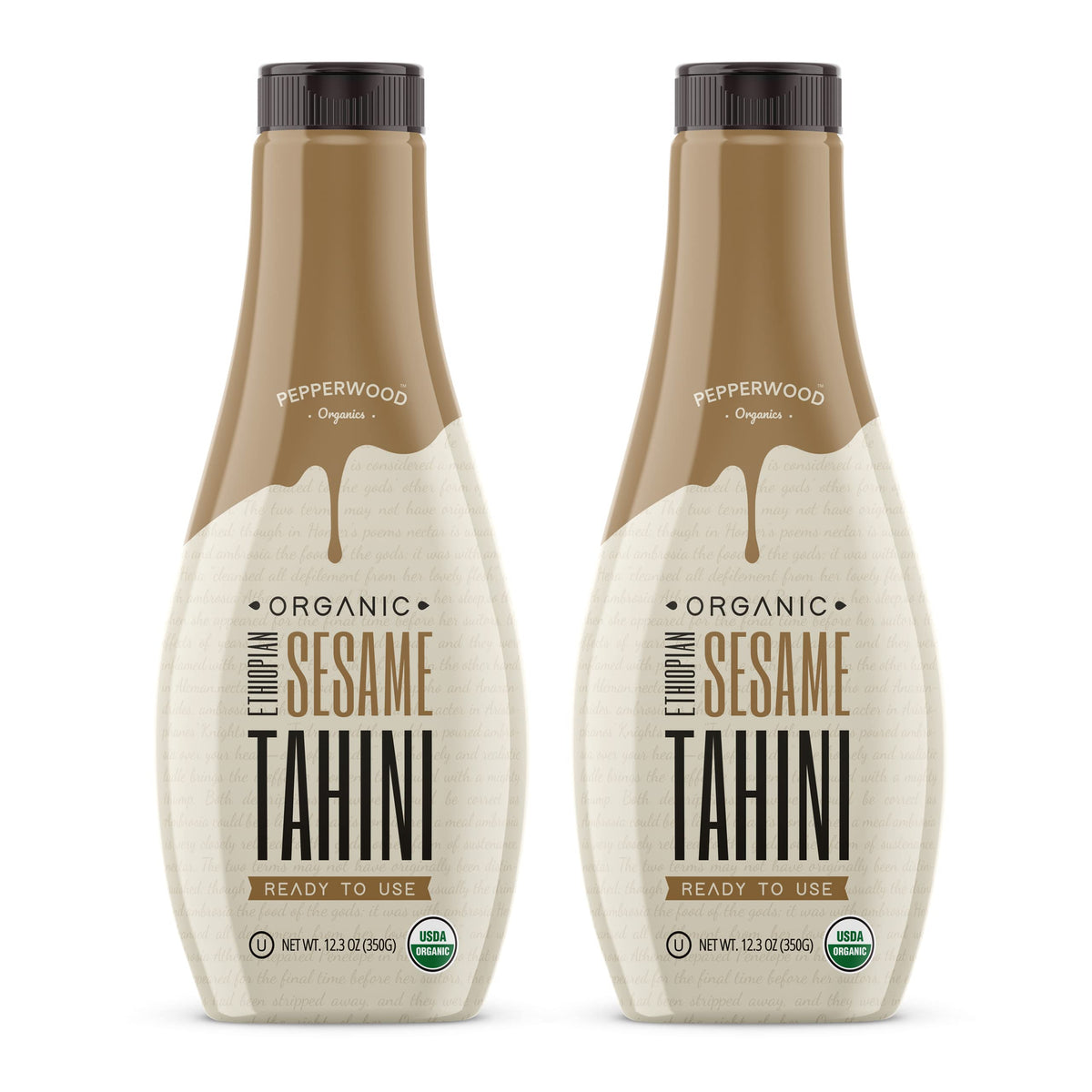 Pepperwood Organics Ethiopian tahini squeeze-bottle for convenient, mess-free hummus prep.