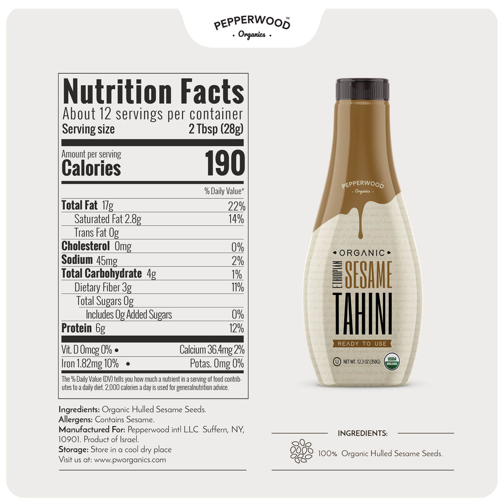 Pepperwood Organics organic tahini cream shows a smooth texture for dips.