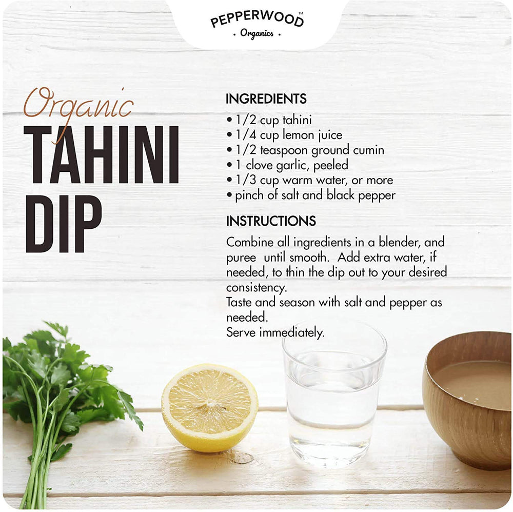 Pepperwood Organics tahini paste glass jar pack ideal for pantry storage