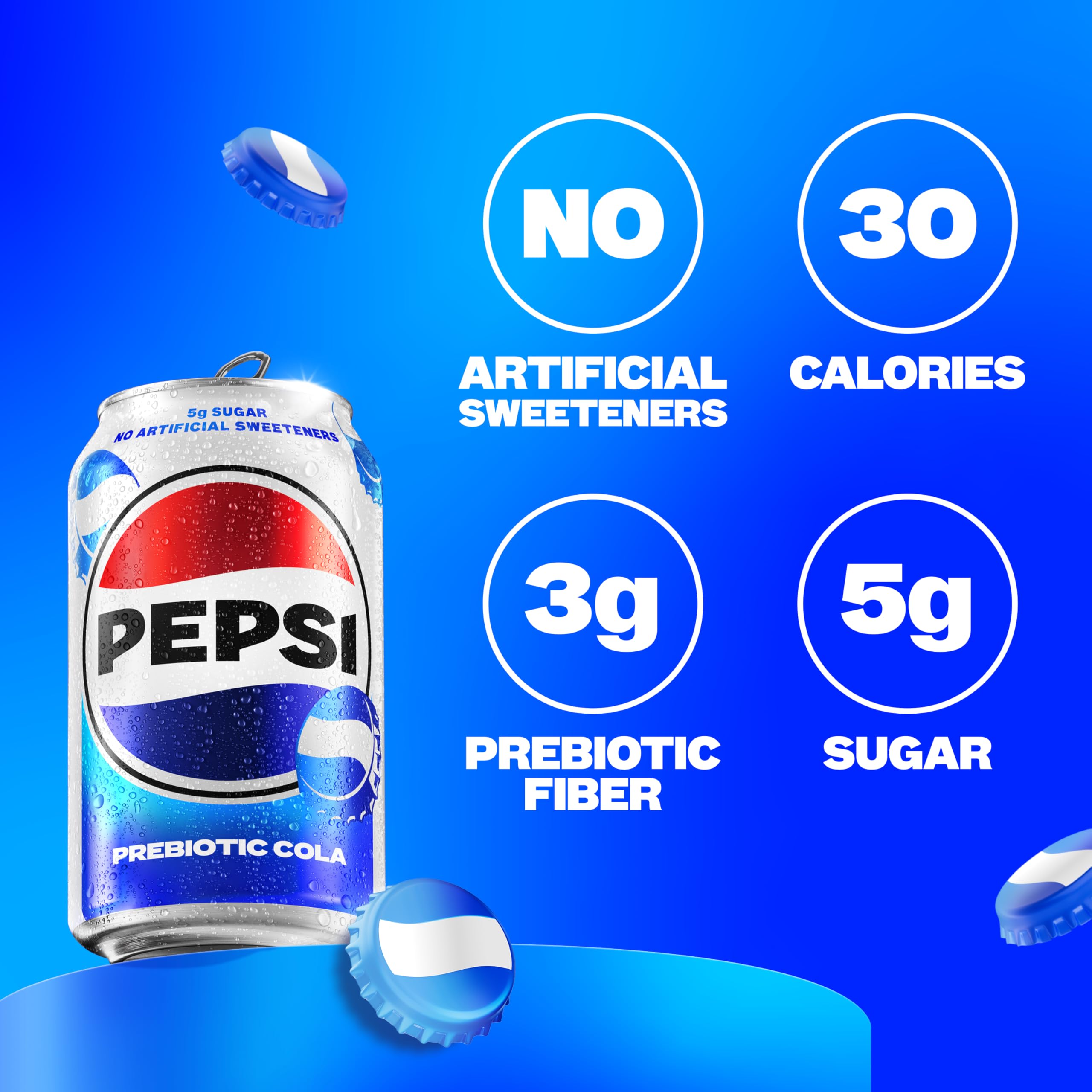 Cold Pepsi Prebiotic Cola served in a glass with ice