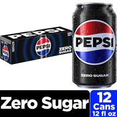Pepsi Zero Sugar branding on can emphasizes bold cola flavor.