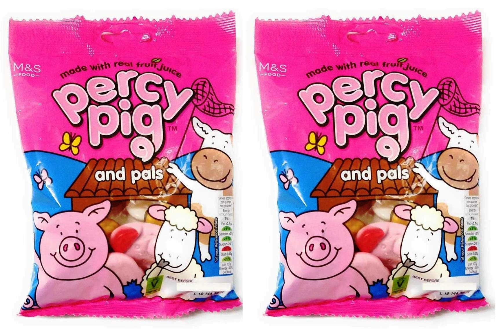 Percy Pigs and Pals pig shaped candies in two 170g bags for sharing moments.