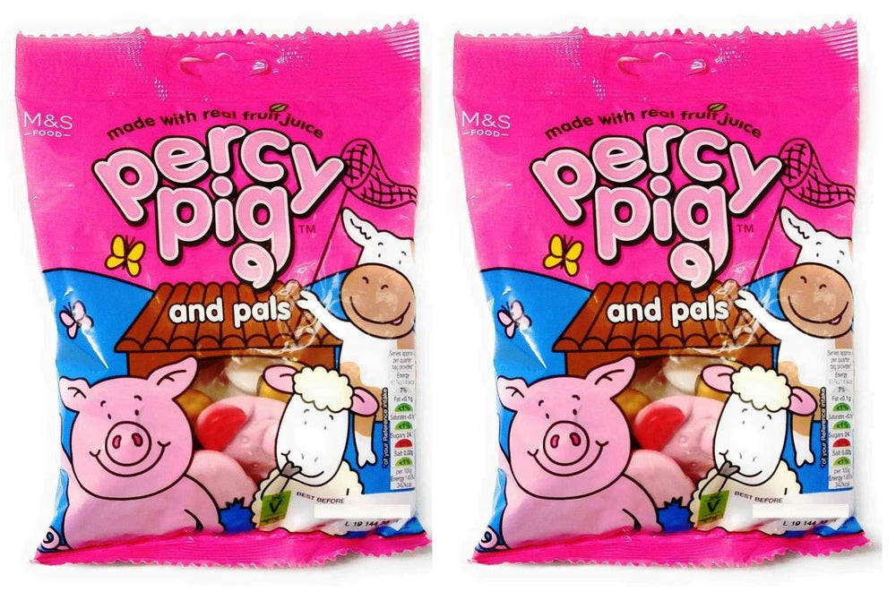 Percy Pigs and Pals pig shaped candies in two 170g bags for sharing moments.