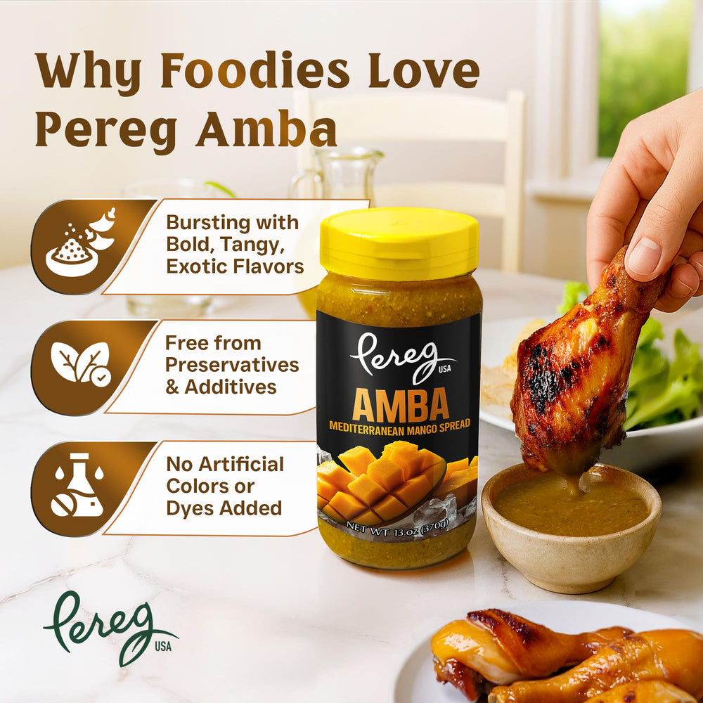 Pereg Amba in a wrap providing a zesty, fragrant spread for wraps.