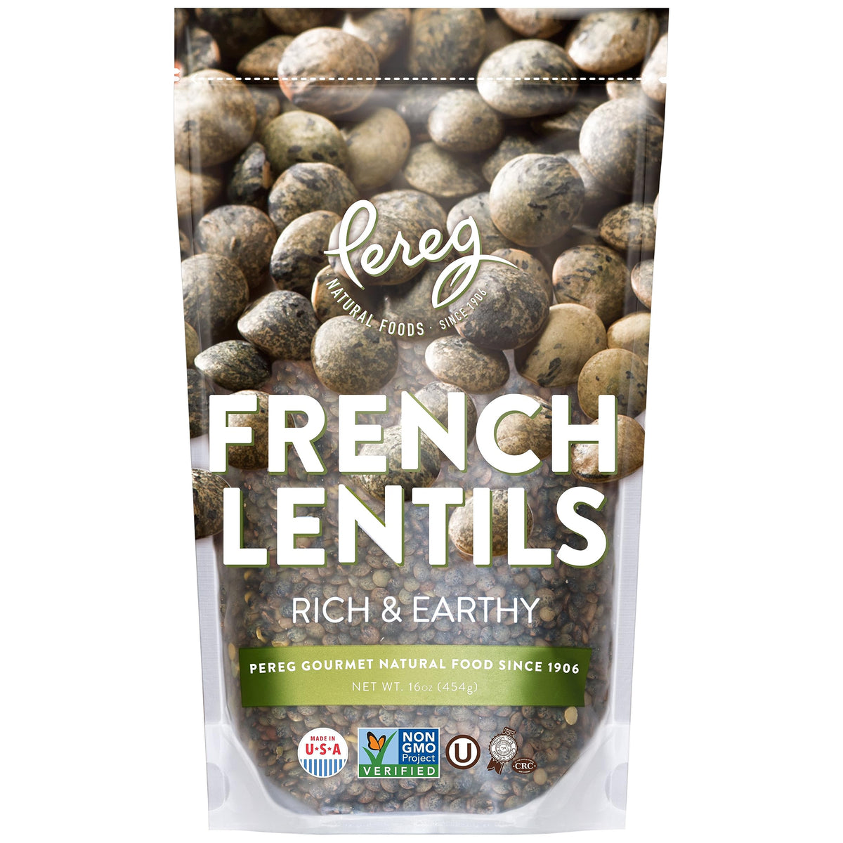 Pereg Du Puy Lentils packaging showcases resealable pouch for freshness