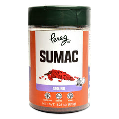 Pereg Ground Sumac powder jar shows bright citrus notes for everyday cooking.