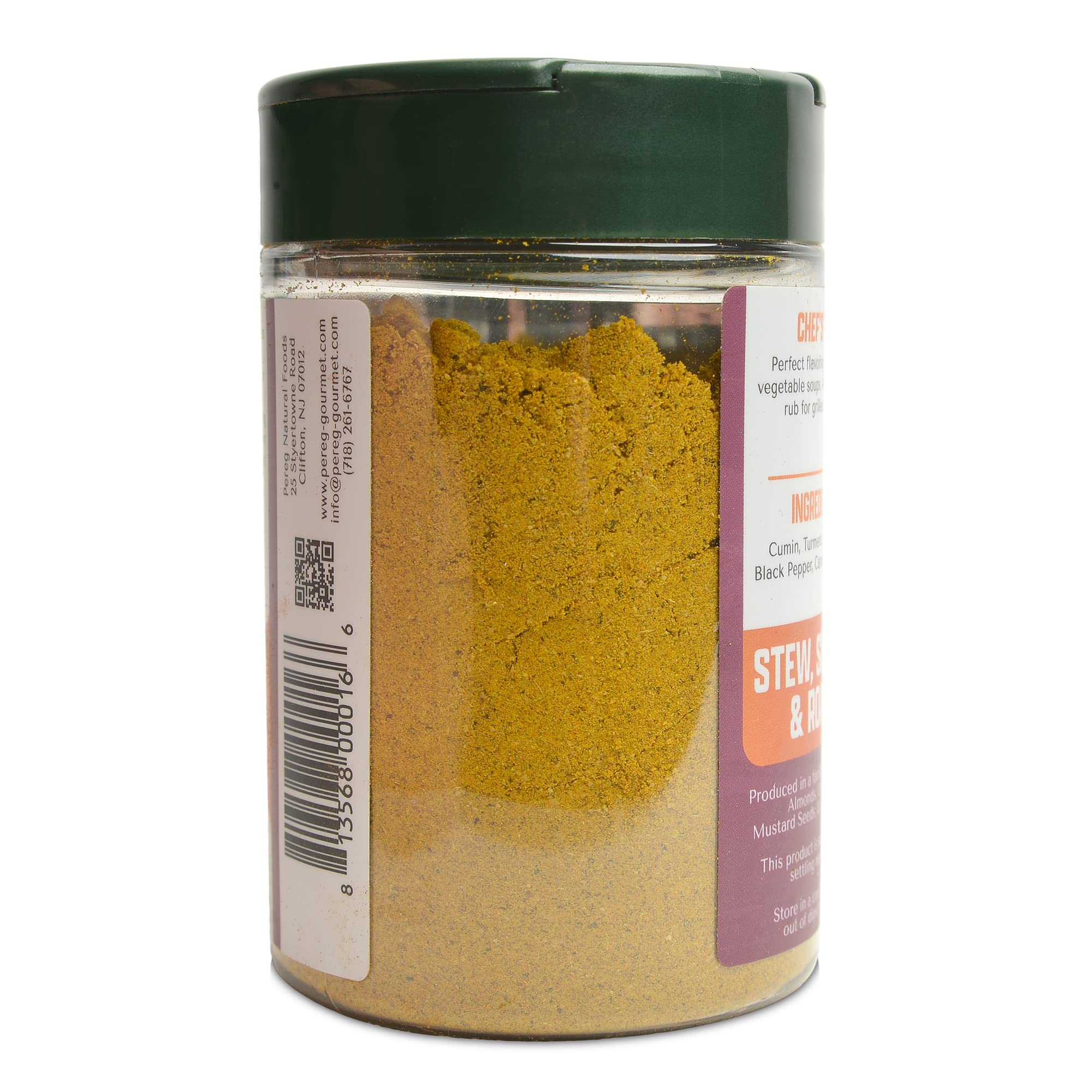Pereg Hawaij spice blend label close-up highlighting natural ingredients and low-sodium seasoning.