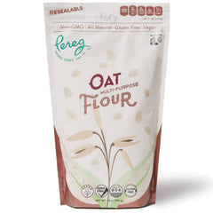 Pereg Multi-Purpose Oat Flour bag front highlights gluten-free baking versatility.