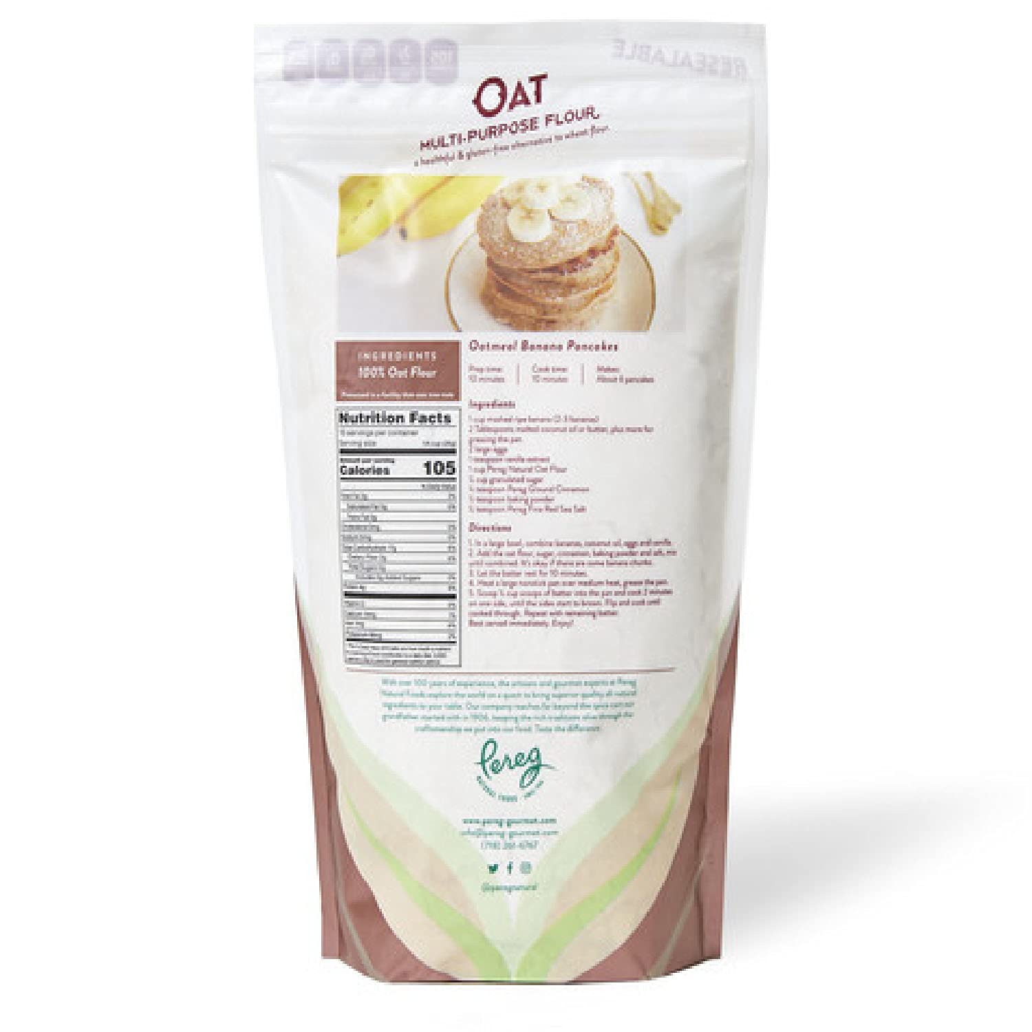 Pereg Oat Flour pour enables smooth, mess-free measuring for gluten-free batters.