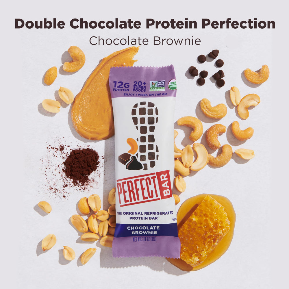 Perfect Bar Chocolate Brownie gluten-free label indicating allergen-friendly option.