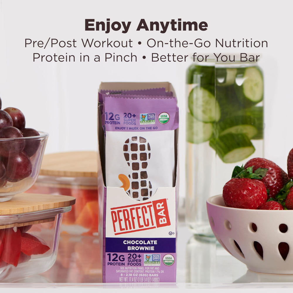 Perfect Bar Chocolate Brownie on-the-go snack for busy days.