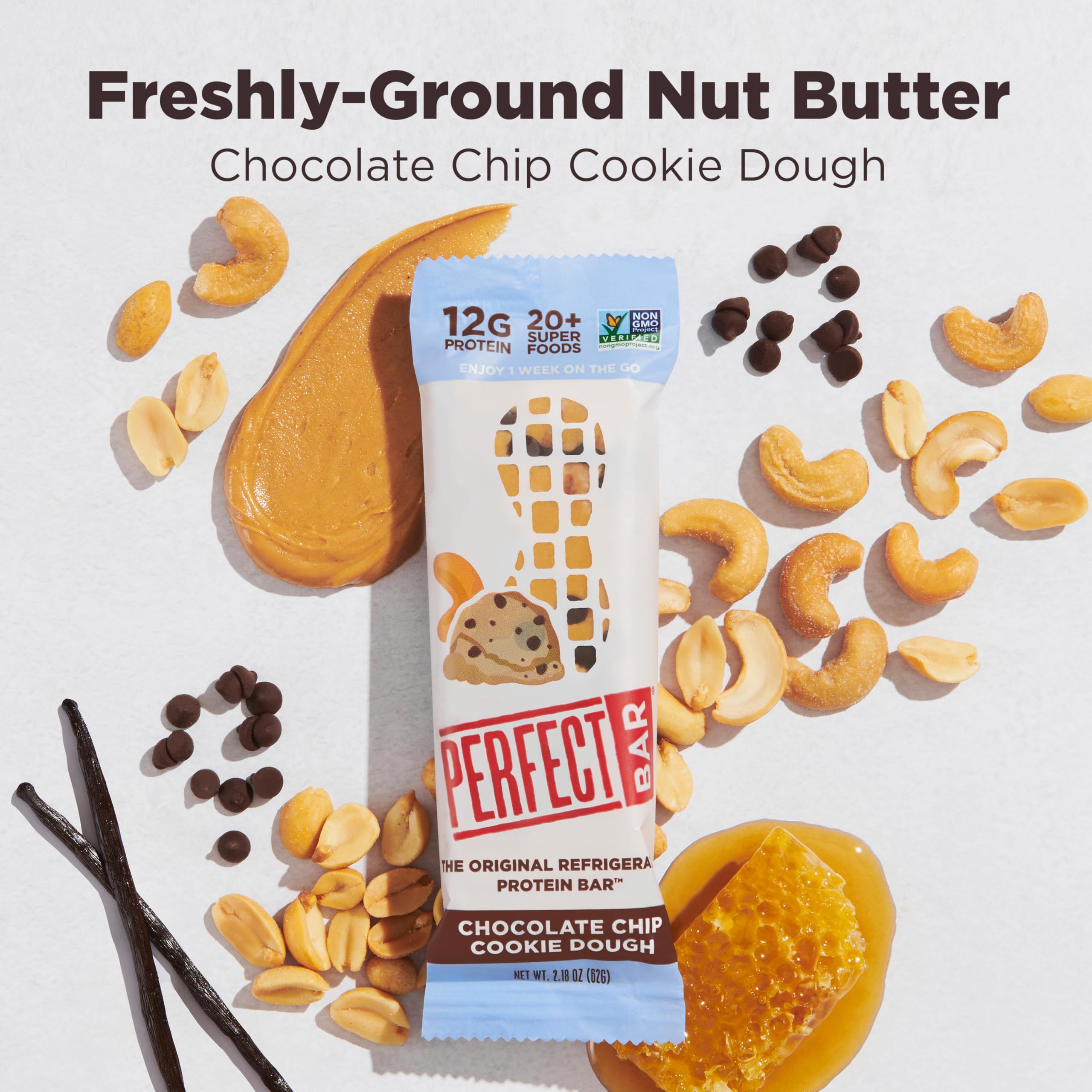 Perfect Bar bar with dark chocolate chips adds flavor and protein.