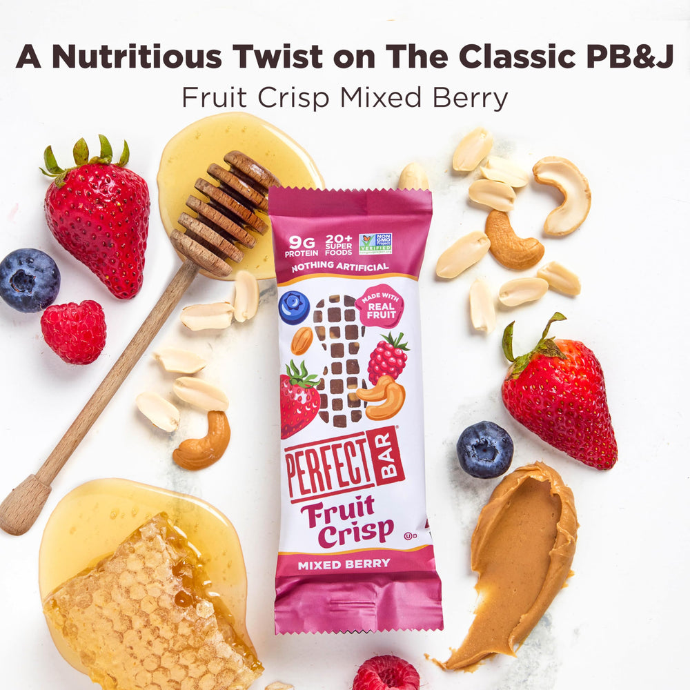 Perfect Bar Fruit Crisp Mixed Berry bar fridge-friendly texture for peak taste.
