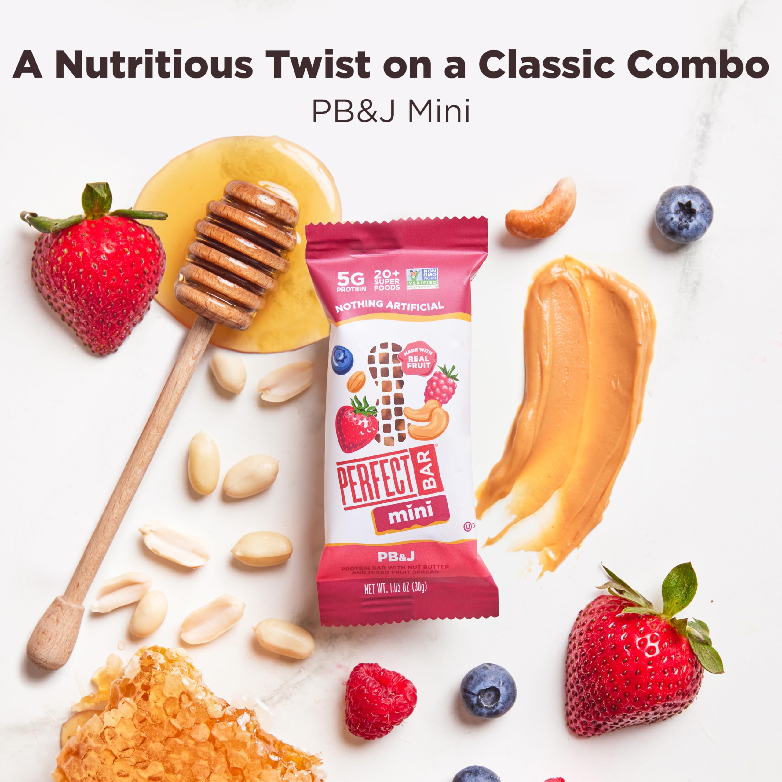 Perfect Bar Mini gluten-free toasted oats topping adds texture and crunch