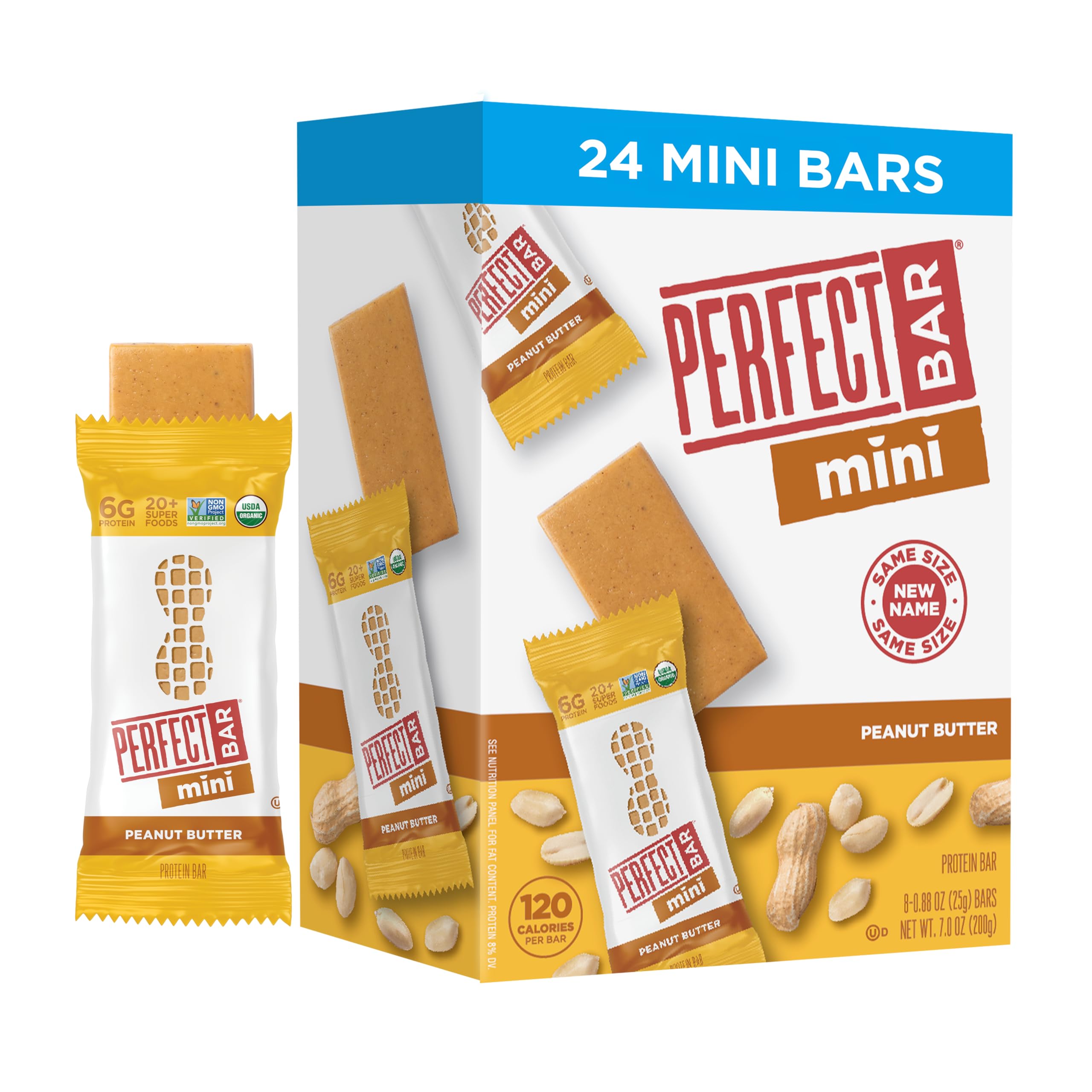 Perfect Bar Mini Peanut Butter Protein Bar packaging, ideal for on-the-go snacking.