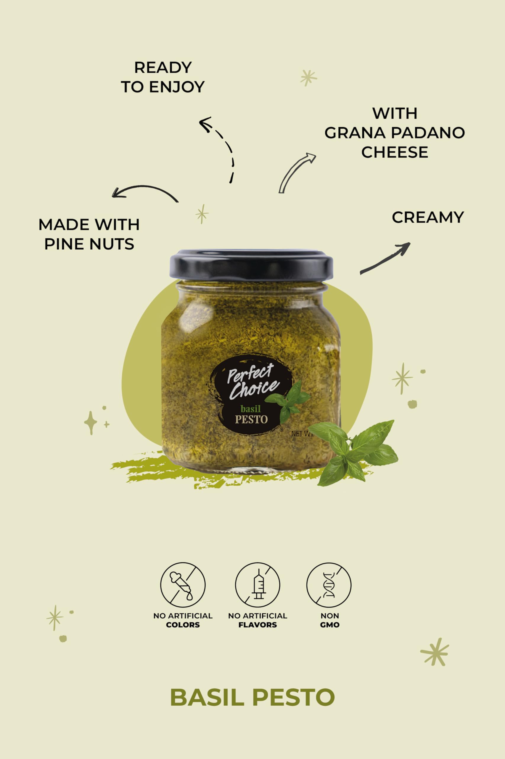 Perfect Choice Basil Pesto served on pasta for quick weeknight meals