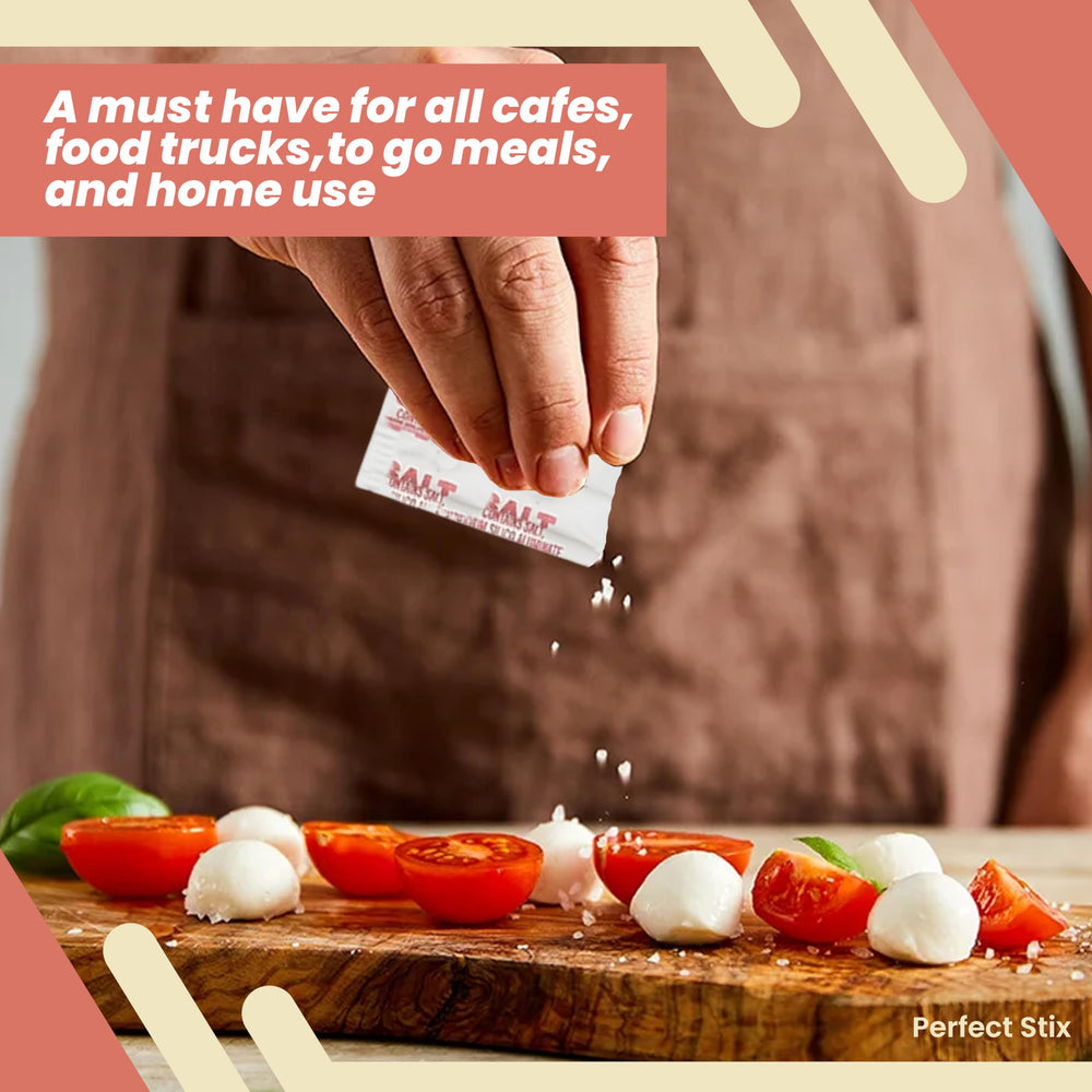 Perfect Stix salt packets suited for takeout dining.