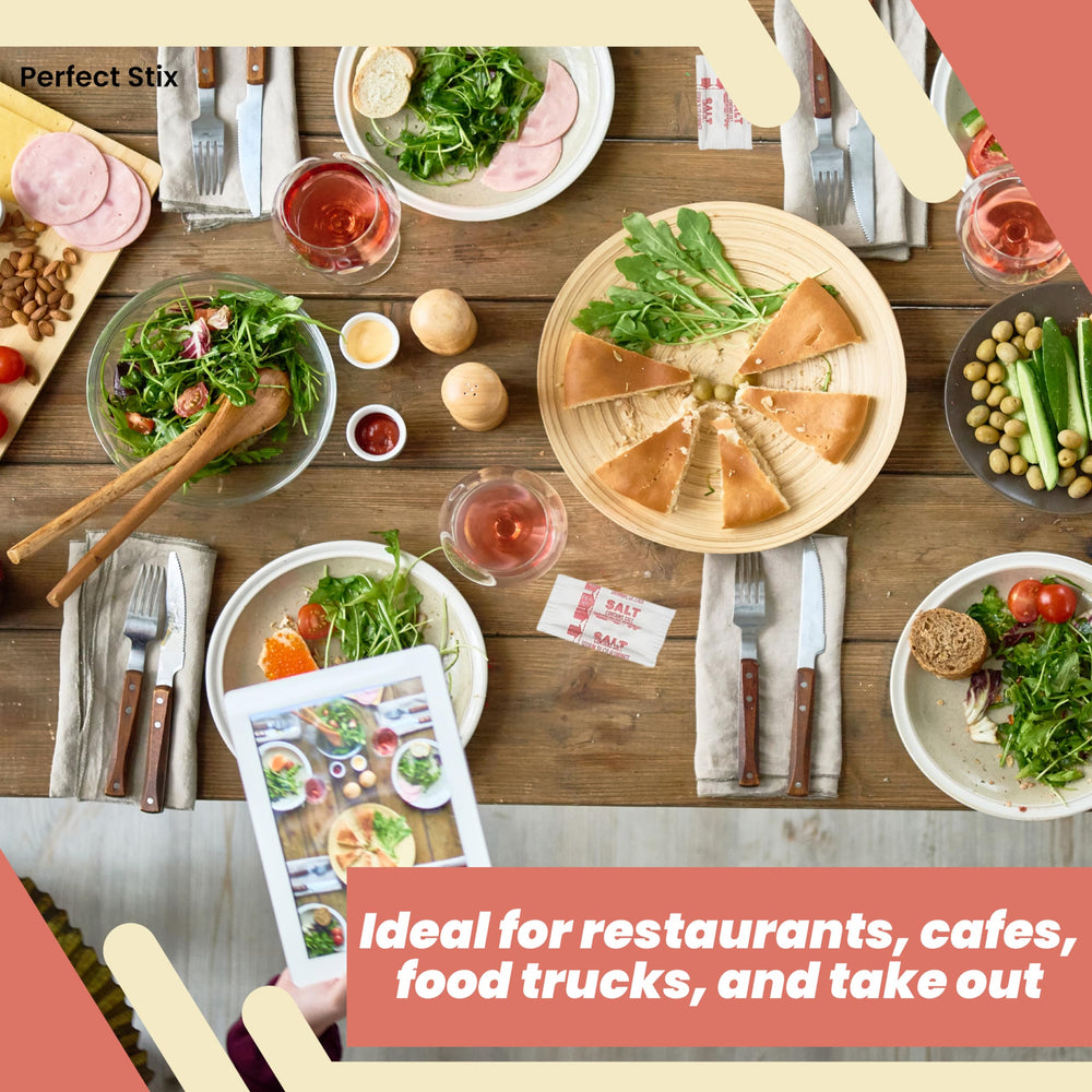 Perfect Stix iodized salt packets displayed for easy access.