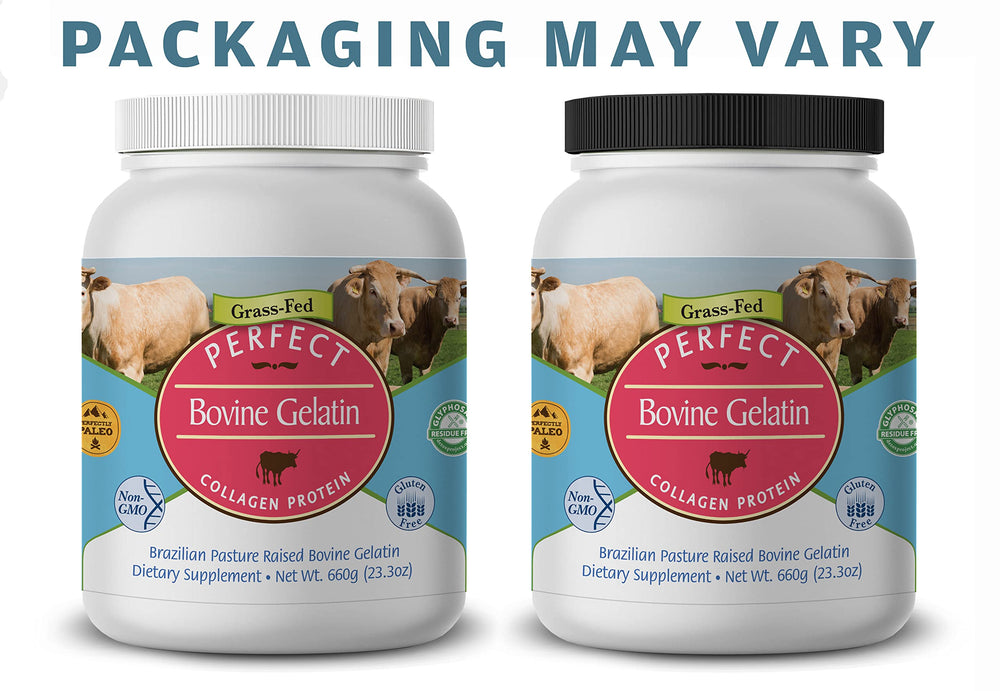 Perfect Supplements Perfect Bovine Gelatin powder closeup ideal for gelatin desserts and protein-rich meals.