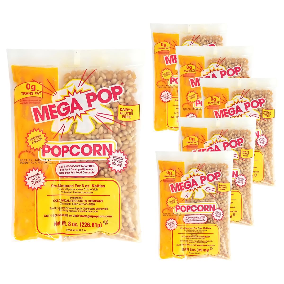 Perfectware popcorn 8oz 4-pack box ready for home movie night.