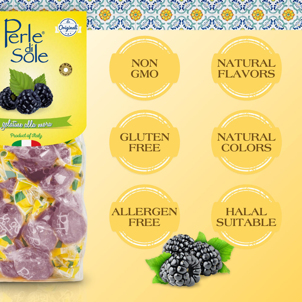 Close-up of Perle di Sole blackberry jelly texture.