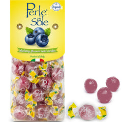 Perle di Sole blueberry hard candy with glossy shell for a fruity, on-the-go treat.