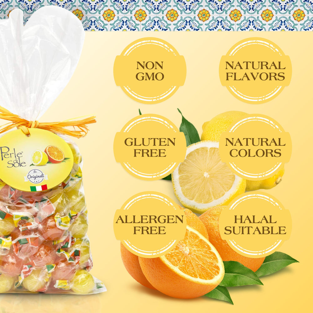 Perle di Sole lemon and orange candy, pure citrus aroma for a bright treat.