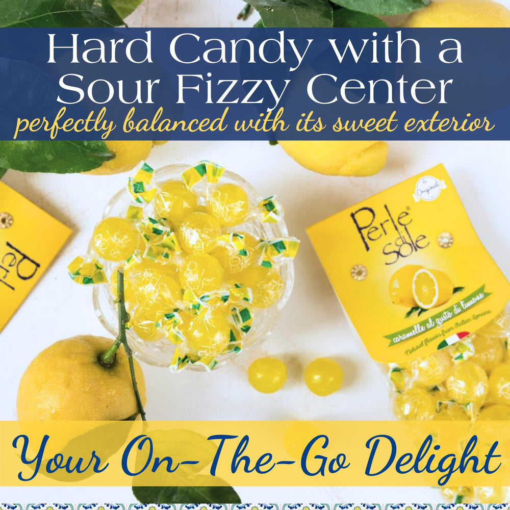 Perle di Sole Lemon Drops open tube display of convenient packaging