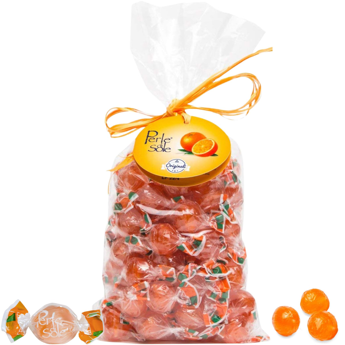 Perle di Sole orange hard candy pack shot, ideal for on-the-go citrus snacking.
