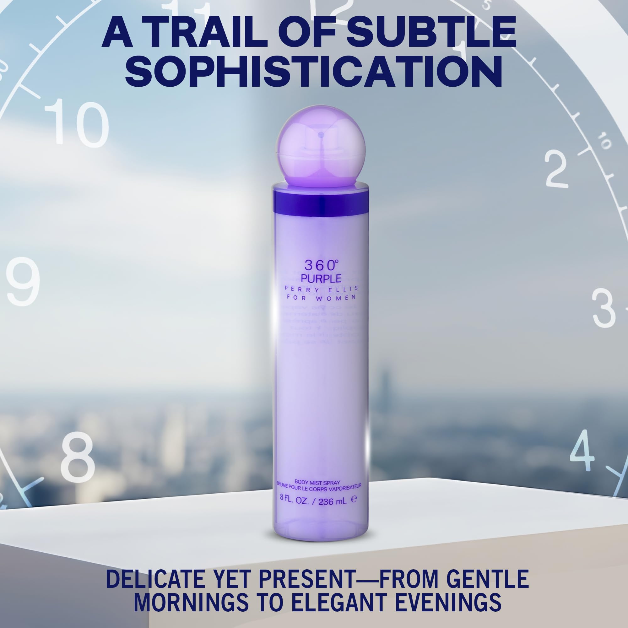 Perry Ellis 360 Purple 8oz label highlights travel-friendly size.