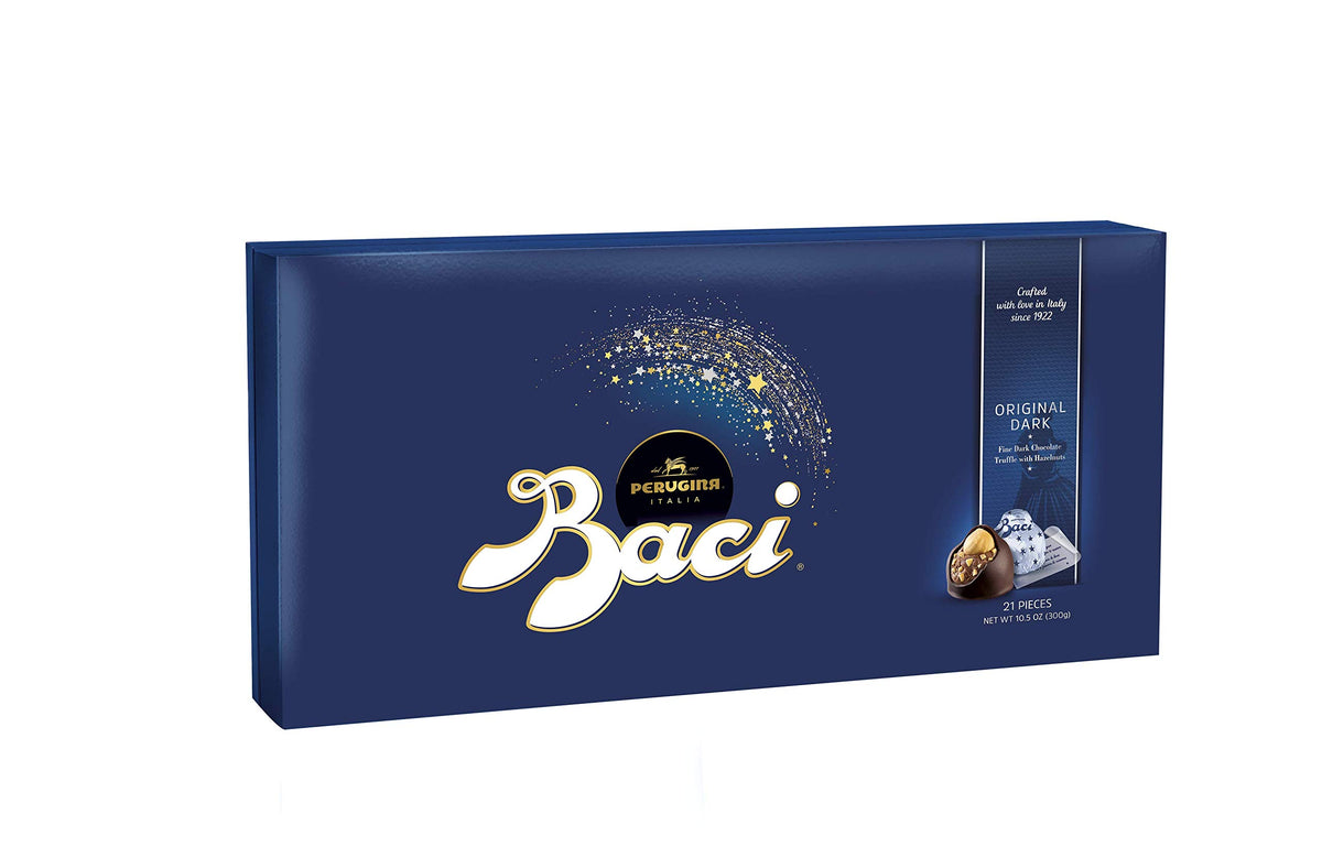 Perugina Baci classic dark chocolate hazelnut box with 21 pieces for sharing.