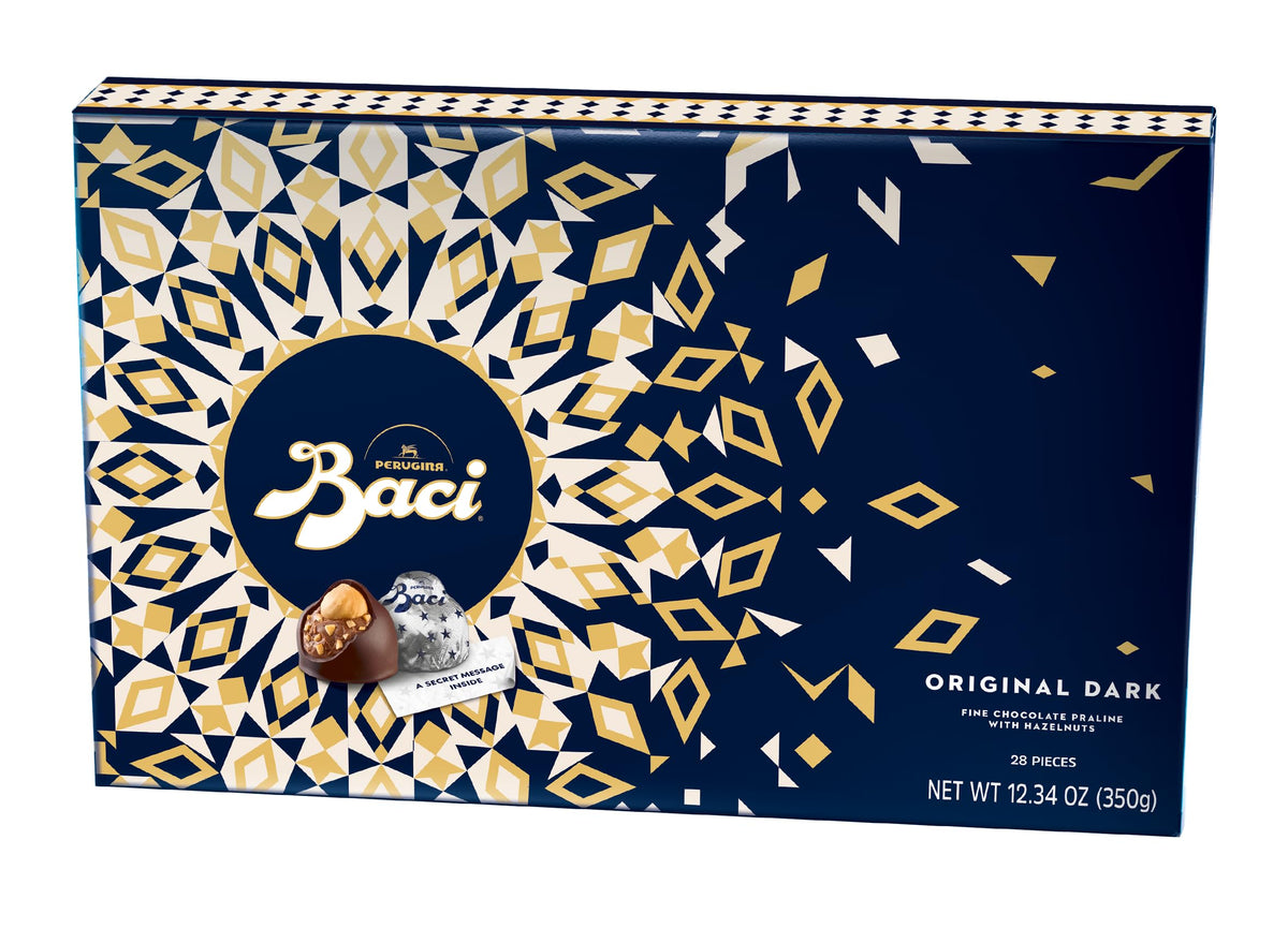 Perugina classic dark chocolate box front view, showcasing elegant packaging