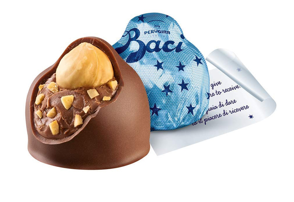Perugina truffle reveals a whole hazelnut inside for a classic bite.