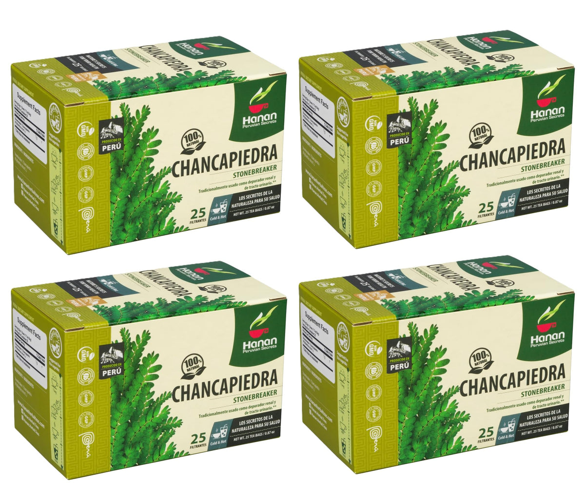 Peruvian Naturals Hanan Chanca Piedra tea packaging shows natural ingredients.