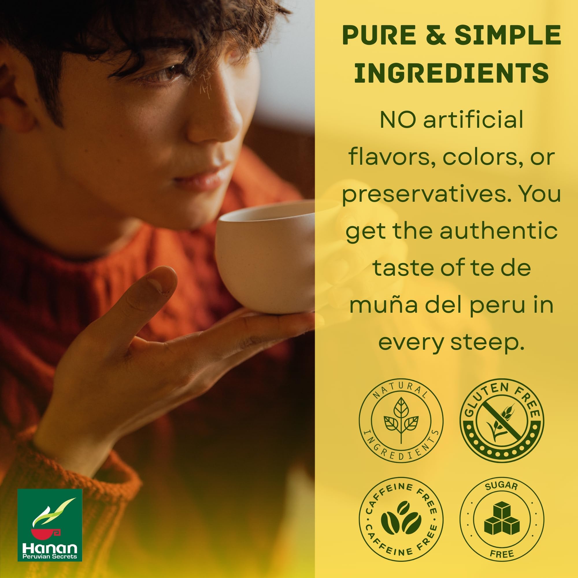 Peruvian Naturals Hanan Muna steeping tea demonstrates an inviting caffeine-free unwind.