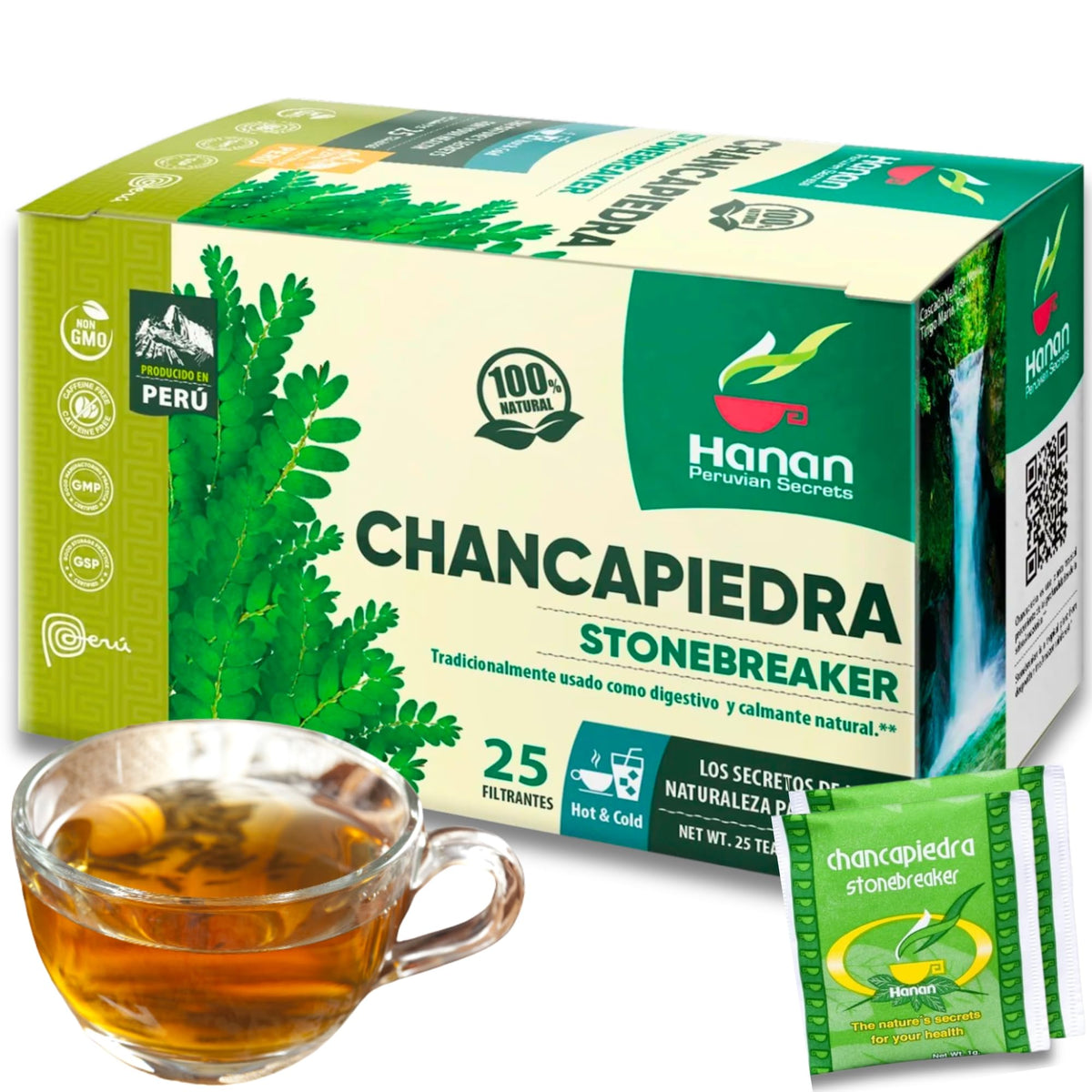 Peruvian Naturals Hanan tea packaging shows 25 teabags for daily ritual.