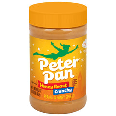 Peter Pan Crunchy Honey Roast Peanut Spread jar with a crunchy texture, ideal for layering.