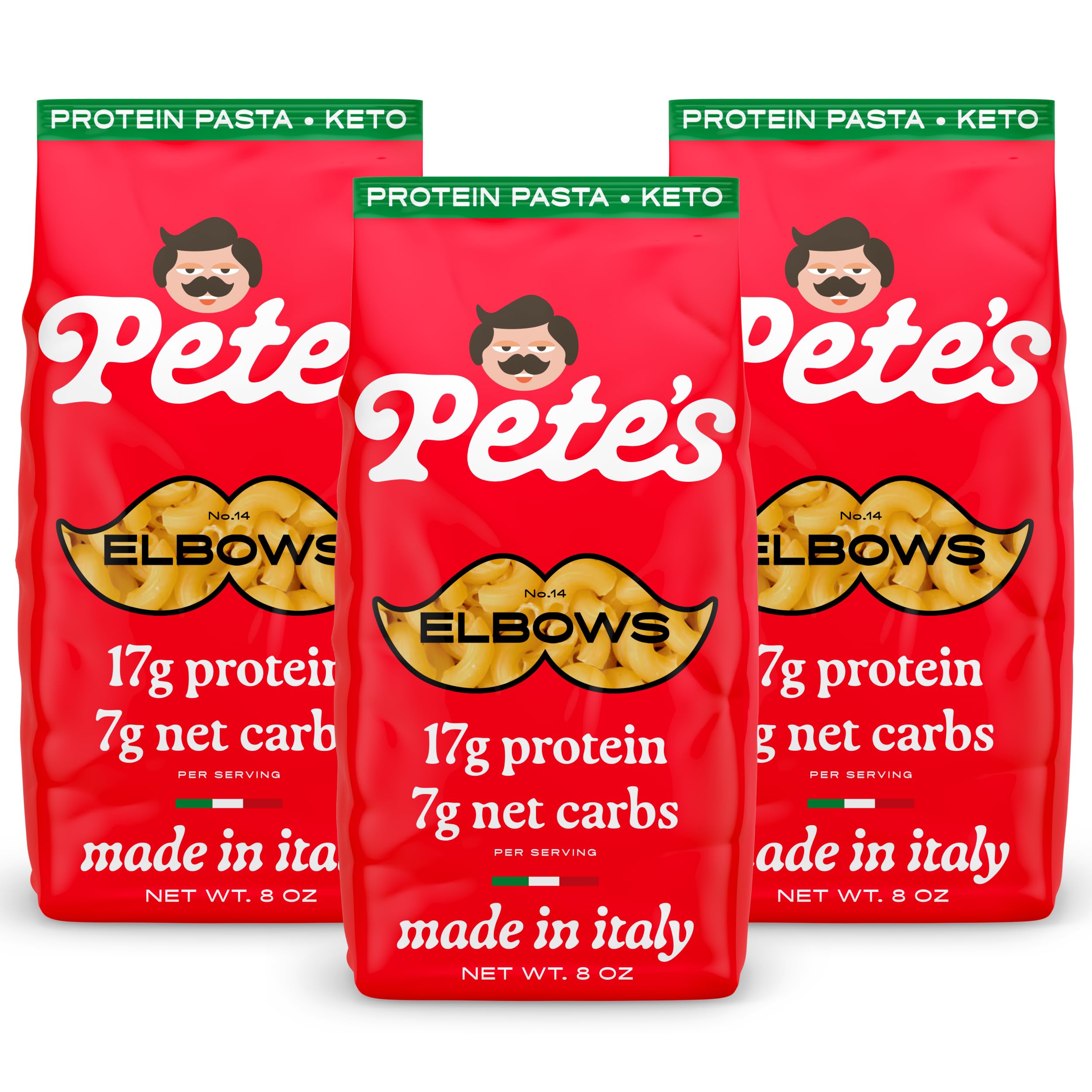 Pete's Pasta elbow macaroni with 17g protein per serving for a satisfying bite.